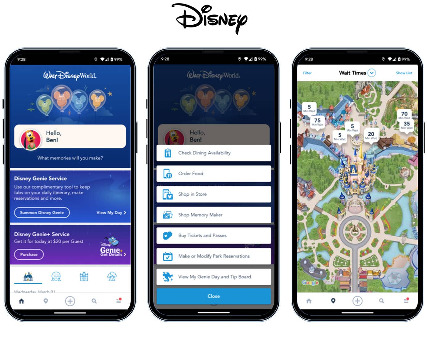 Disney app screens